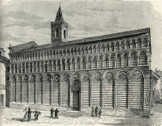 Пистойя, церковь Сан-Джованни-Фуорчивитас. Ксилография, 1894. Фото: Wikimedia